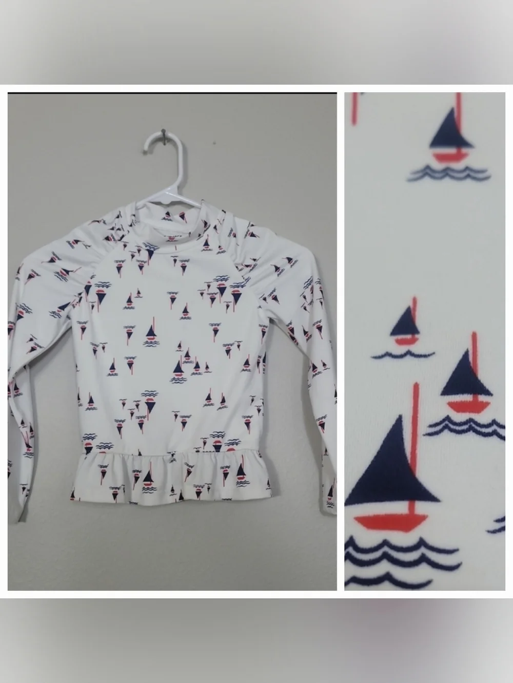 Janie and Jack Girls Rash Guard Size 5 Sailboat Nautical Print Long Sleeve UPF